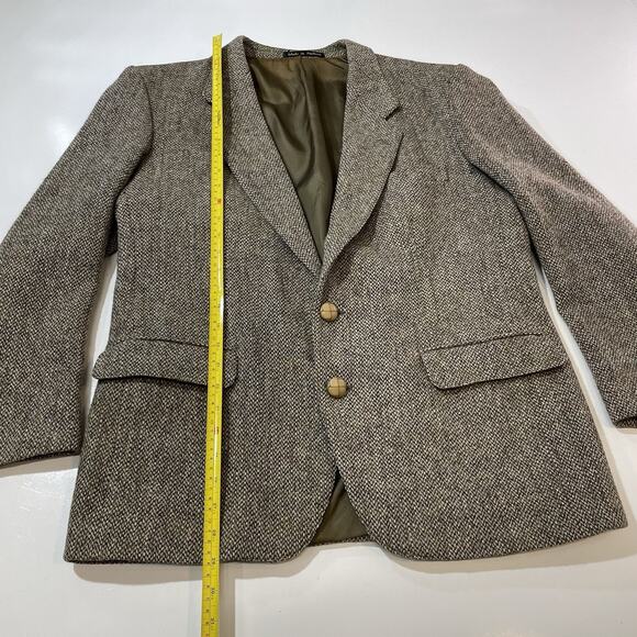 VTG Harris Tweed Blazer Herringbone Mens 44 USA Pure Scottish Wool Pulp *Flaws* - Picture 2 of 11